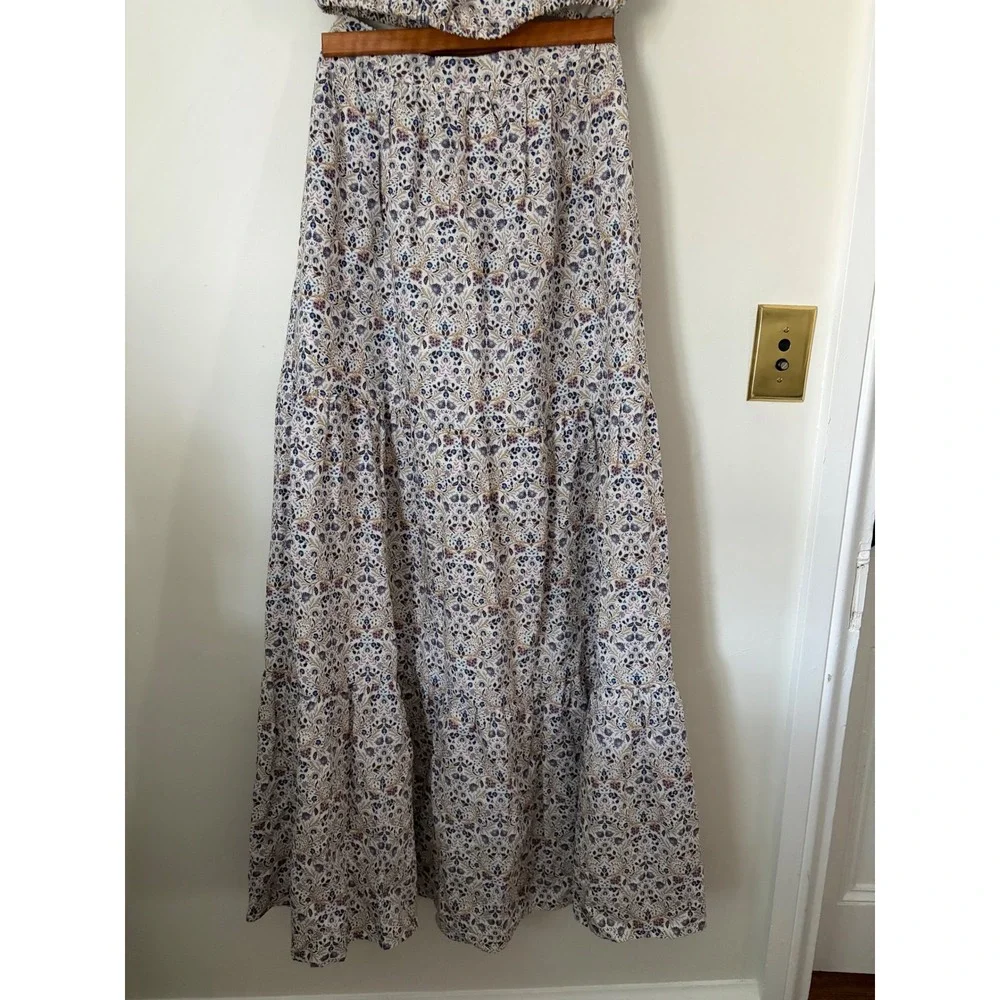 Cami NYC Flor Spring Tapestry 2 Piece Set: Crop Top Sz XS Tiered Maxi Skirt Sz S